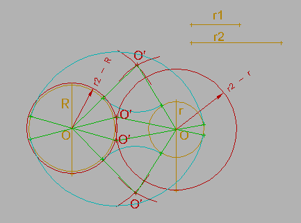 Enlazar dos arcos que no se cortan (circunferencias exteriores) mediante un arco  de radio dado